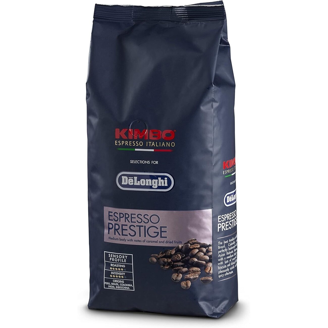 Кофе в зернах De’Longhi × Kimbo Espresso Prestige — 65% арабика, 35% робуста, премиальный вкус и аромат, 1 кг