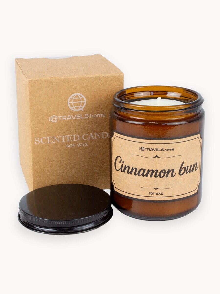 Ароматическая свеча IQTRAVELS, "Булочка с корицей", 250мл, время горения 60 ч