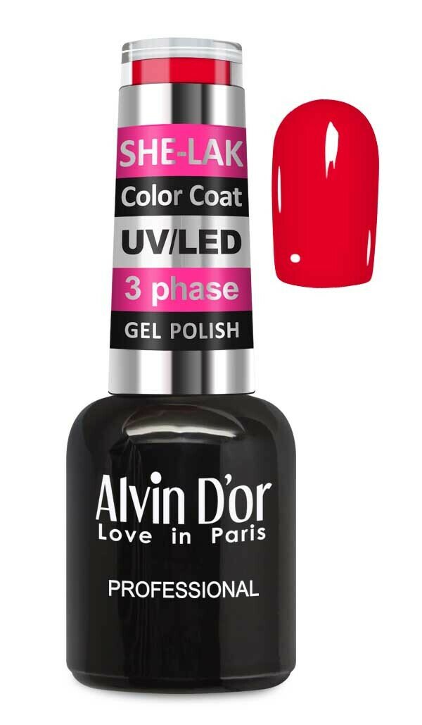 Alvin D'or, Гель лак для ногтей SHE-LAK Сolor Coat тон 3547 классический красный