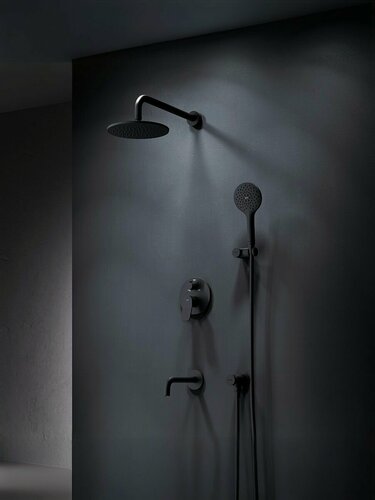 Изображение товара Душевая система с тропическим душем AM.PM X-Joy, встроенный смеситель, с изливом, черный