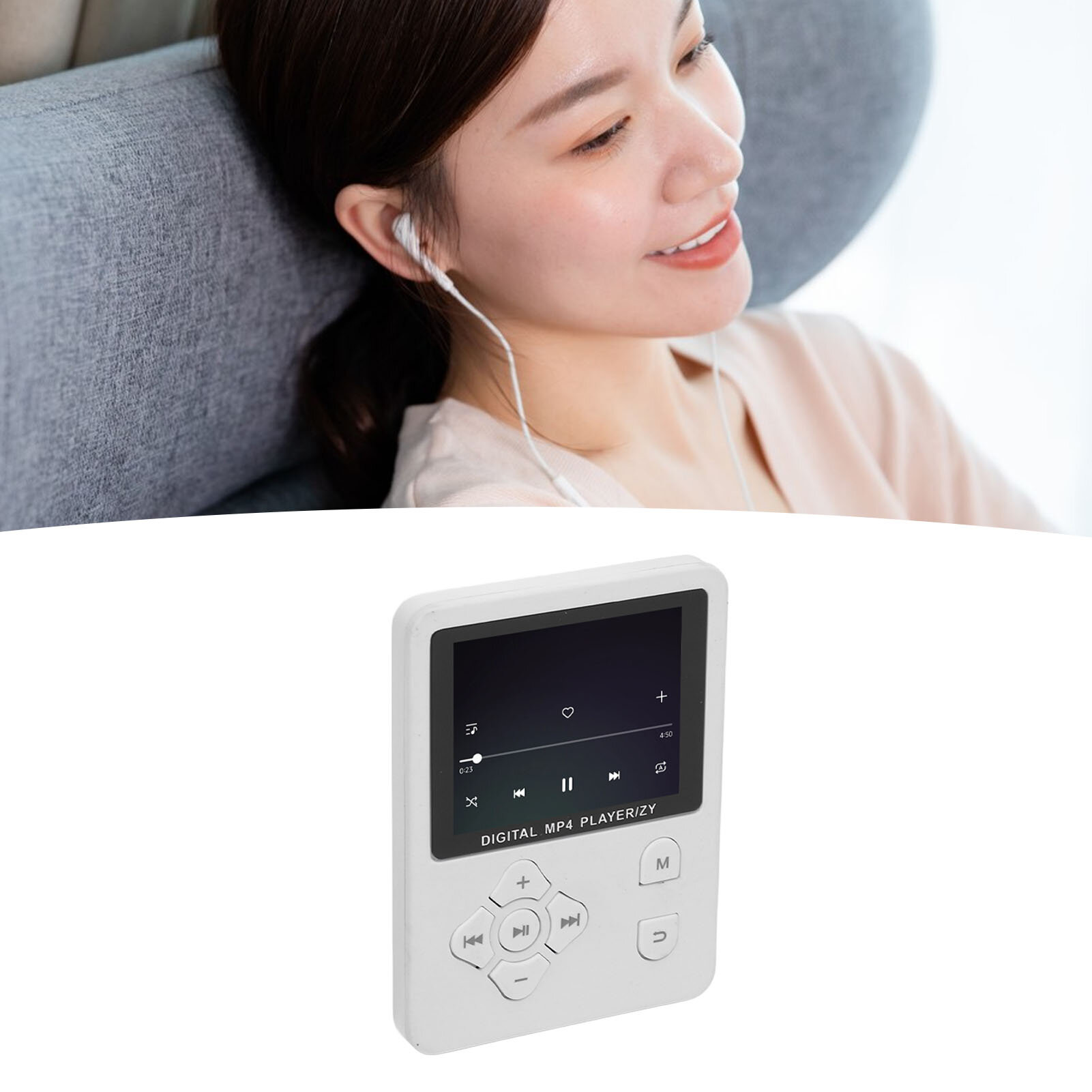 Изображение MP3 Player with Bluetooth 5.0 HiFi Portable MP3 Music Player with Radio Voice Recorder E Book for Sports Running White