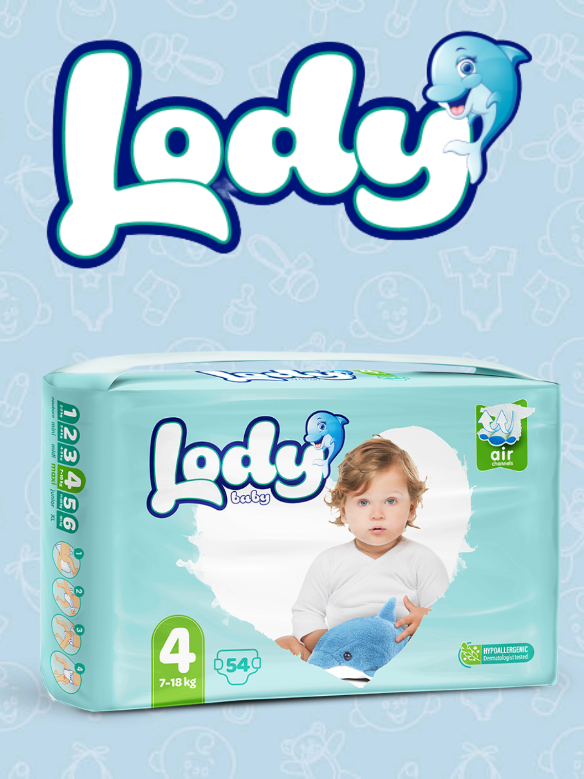 LODY BABY 4, 7-18 кг, 54 шт Подгузники одноразовые LODY BABY 4, 7-18 кг, 54 шт