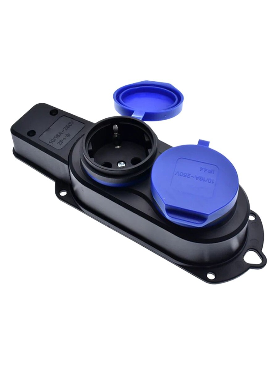 Каучуковая колодка Filum FL-SB-2EU-IP44-BL 2-х местная 2P+PE 16A 250В IP44 с защитной крышкой