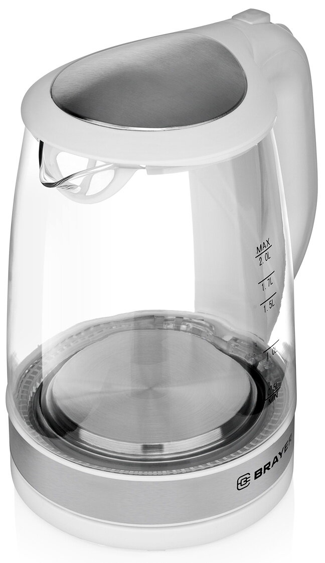 Чайник BRAYER 2л. 2200Вт, пластик/стекло, серебристый (1040BR-WH) - фото №8