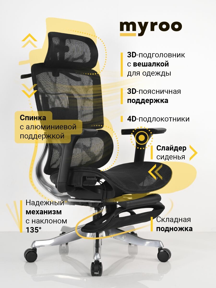 Фотографии Компьютерное рабочее кресло на колесиках для руководителя myroo Office Beta A-523-BB в сетку. Взрослый крутящийся офисный стул с ругулировкой и ортопедической спинкой для работы за компьютером ПК