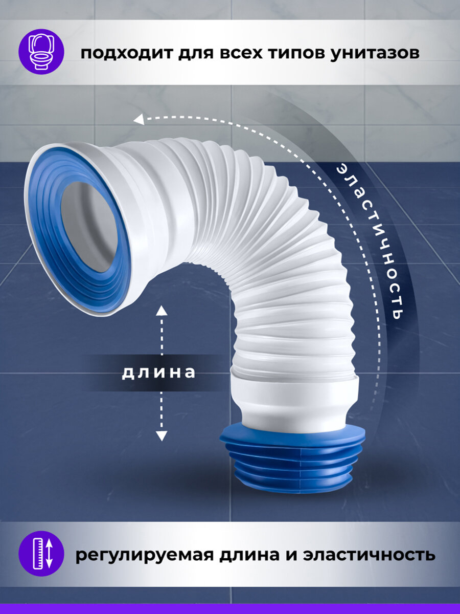 Гофра Aquanova для унитаза 500 мм двойная оплетка поворотная белая