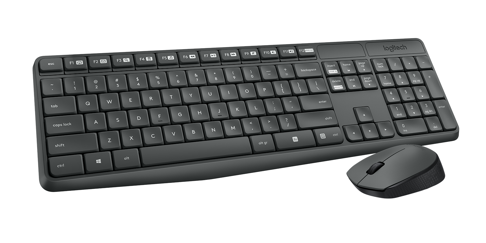 Комплект клавиатура + мышь LOGITECH MK235, беспроводной, серый, русский