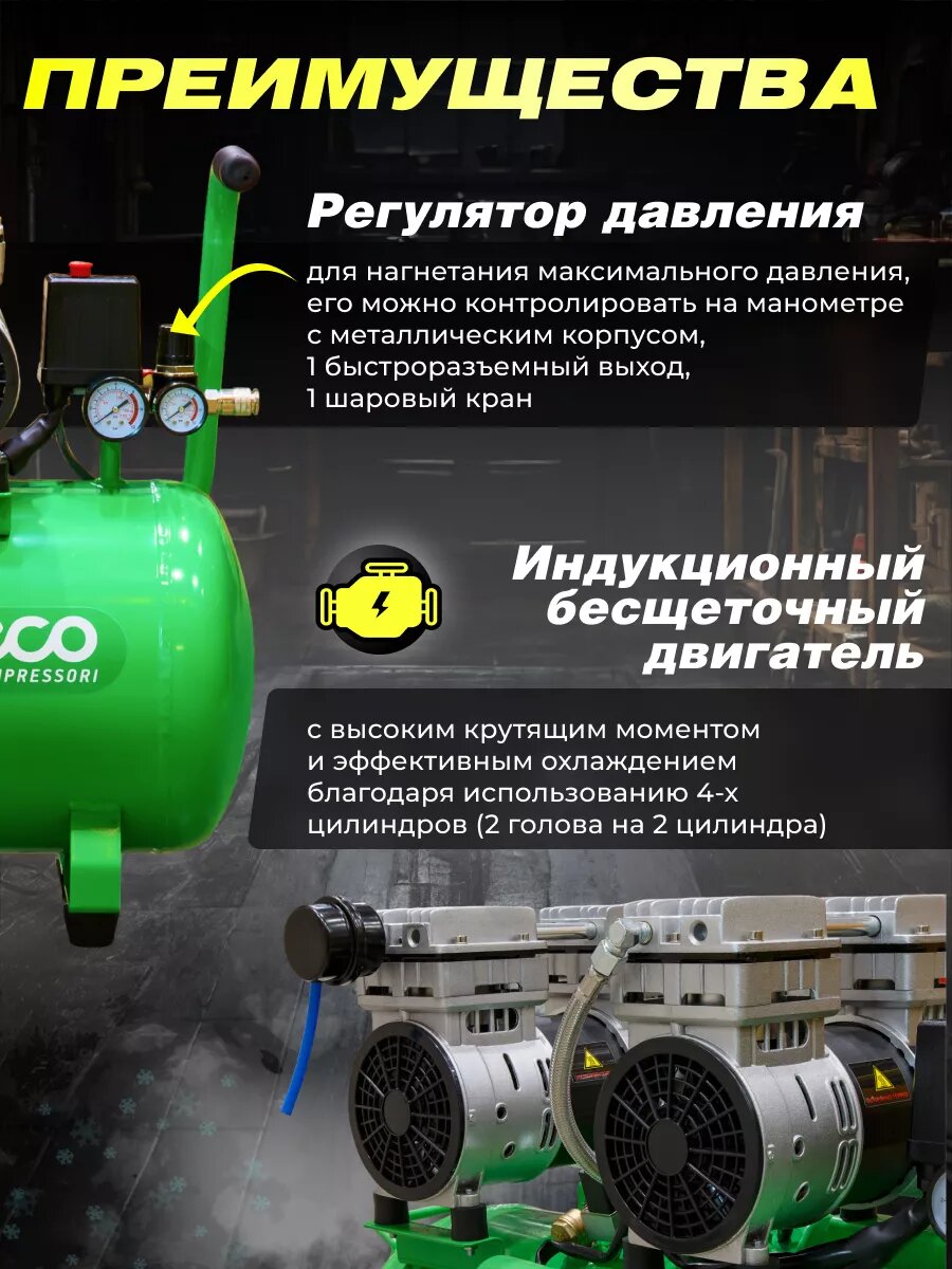 Компрессор воздушный безмасляный ECO AE-50-OF1 (280 л/мин, 8 атм, коаксиальный, ресив. 50 л, 220 В, 1,6 кВт) — фото 1