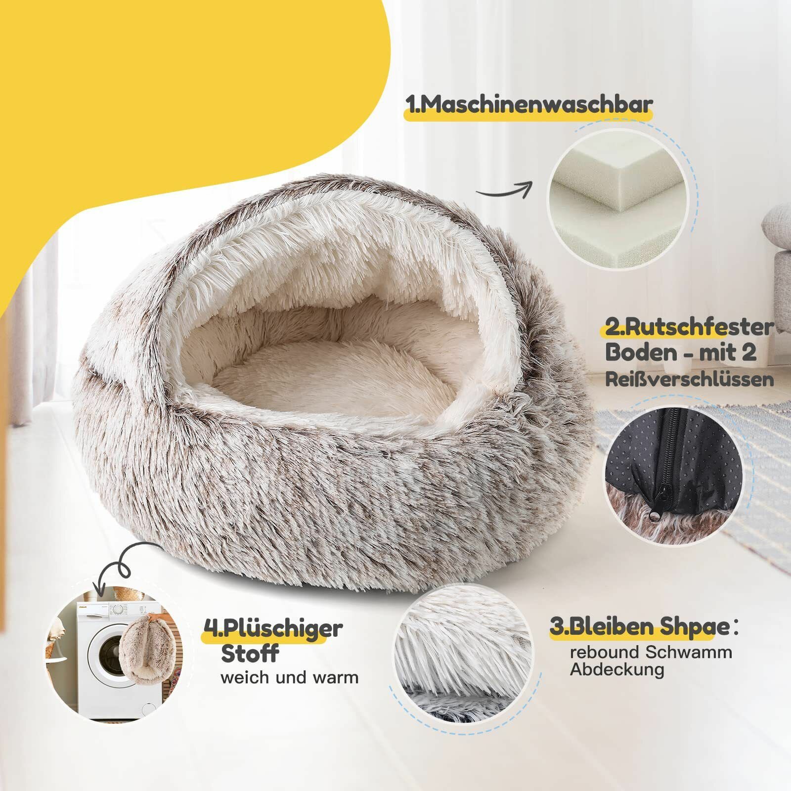 Лежанка для животных "O952" для хорьков и собак круглая с бортиком светло-коричневая