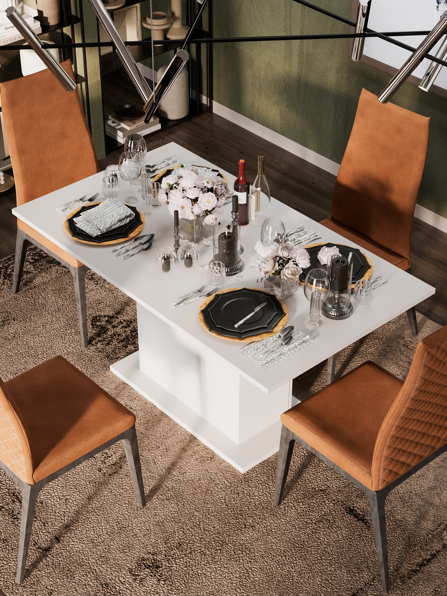 Раздвижной стол FRENT "Тайлер", ЛДСП, белый, с ящиком, 150х75 см