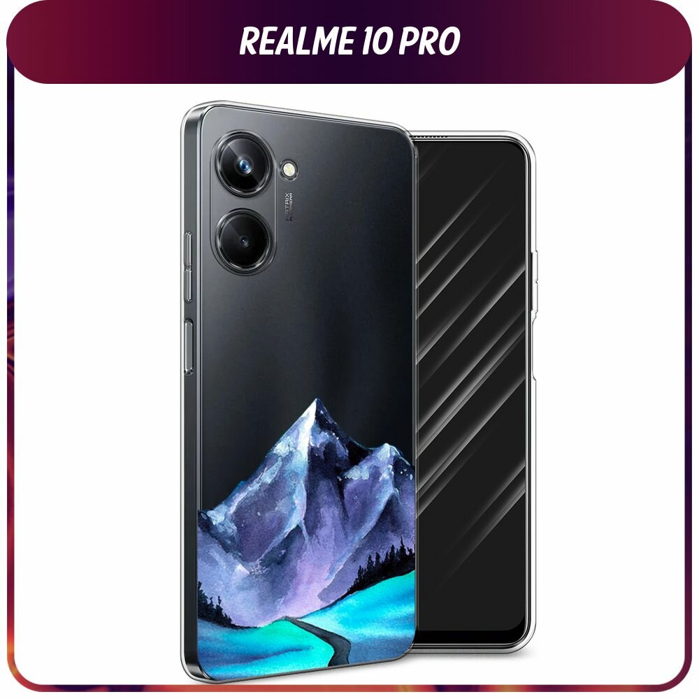 Чехол на Realme 10 Pro / Реалми 10 Про с принтом Акварельные горы, прозрачный