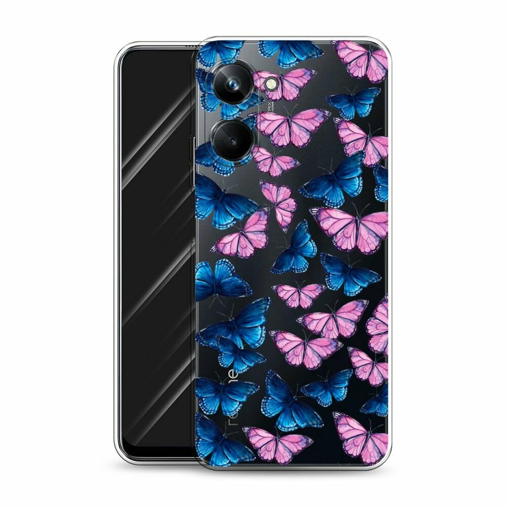 Чехол на Realme 10 Pro / Реалми 10 Про с принтом Розовые и голубые бабочки, прозрачный — фото 1