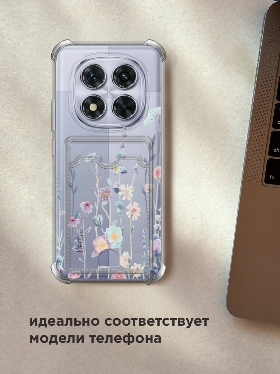 Чехол на Poco X7/Xiaomi Redmi Note 14 Pro 5G (Поко X7) с картой и принтом "Нежные полевые цветы" — фото 1