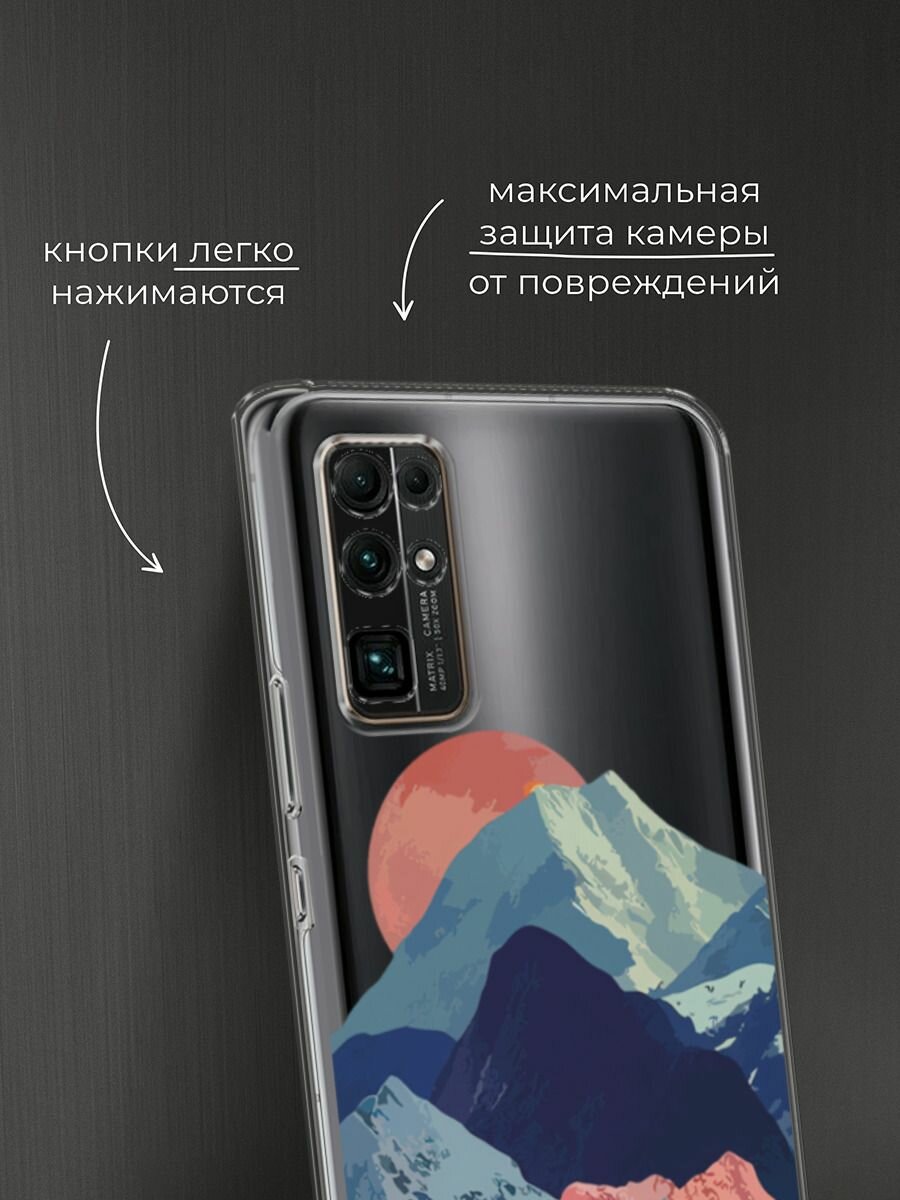 Чехол на Honor 30 / Хонор 30 с принтом "Закат в снежных горах", прозрачный — фото 1
