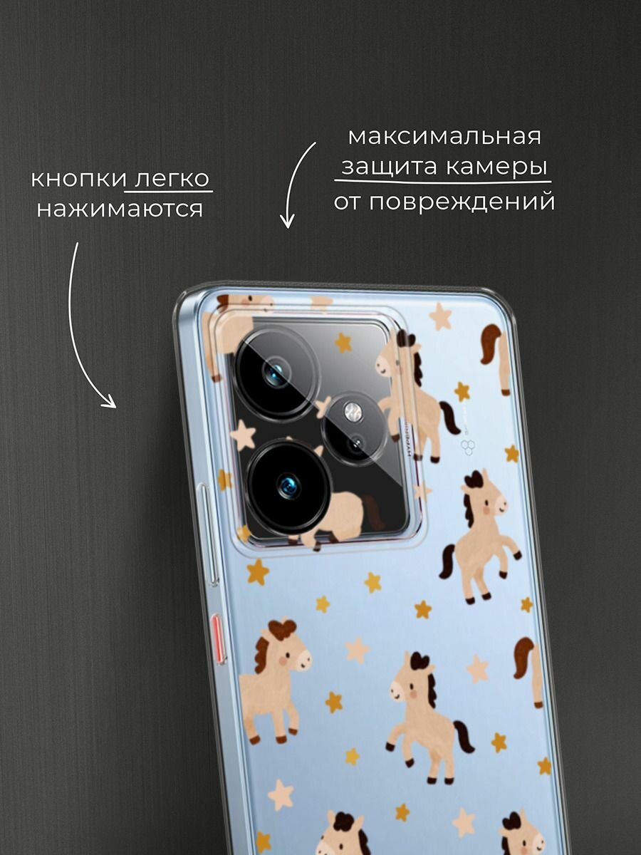 Чехол на Realme GT 7/GT 7T / Реалми GT 7/GT 7T с принтом "Лошадки и звездочки паттерн 2", прозрачный — фото 1