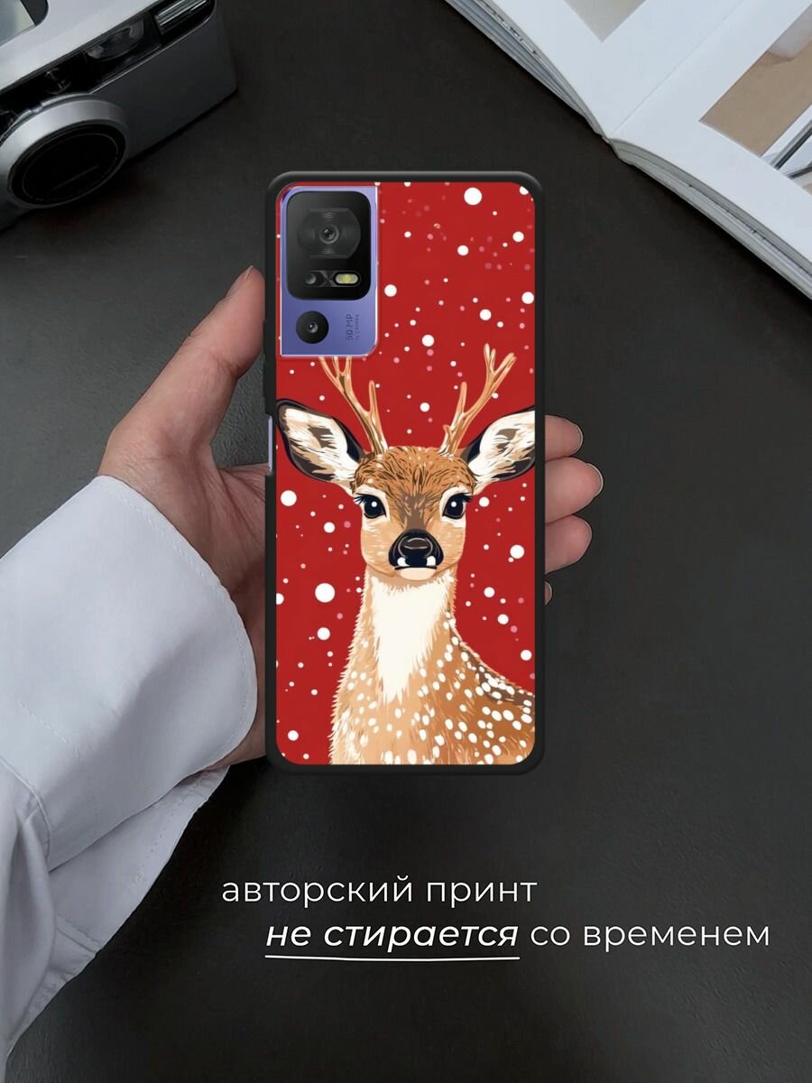 Черный матовый чехол на TCL 40 SE / ТСЛ 40 SE с принтом "Гордый олень 2" — фото 1