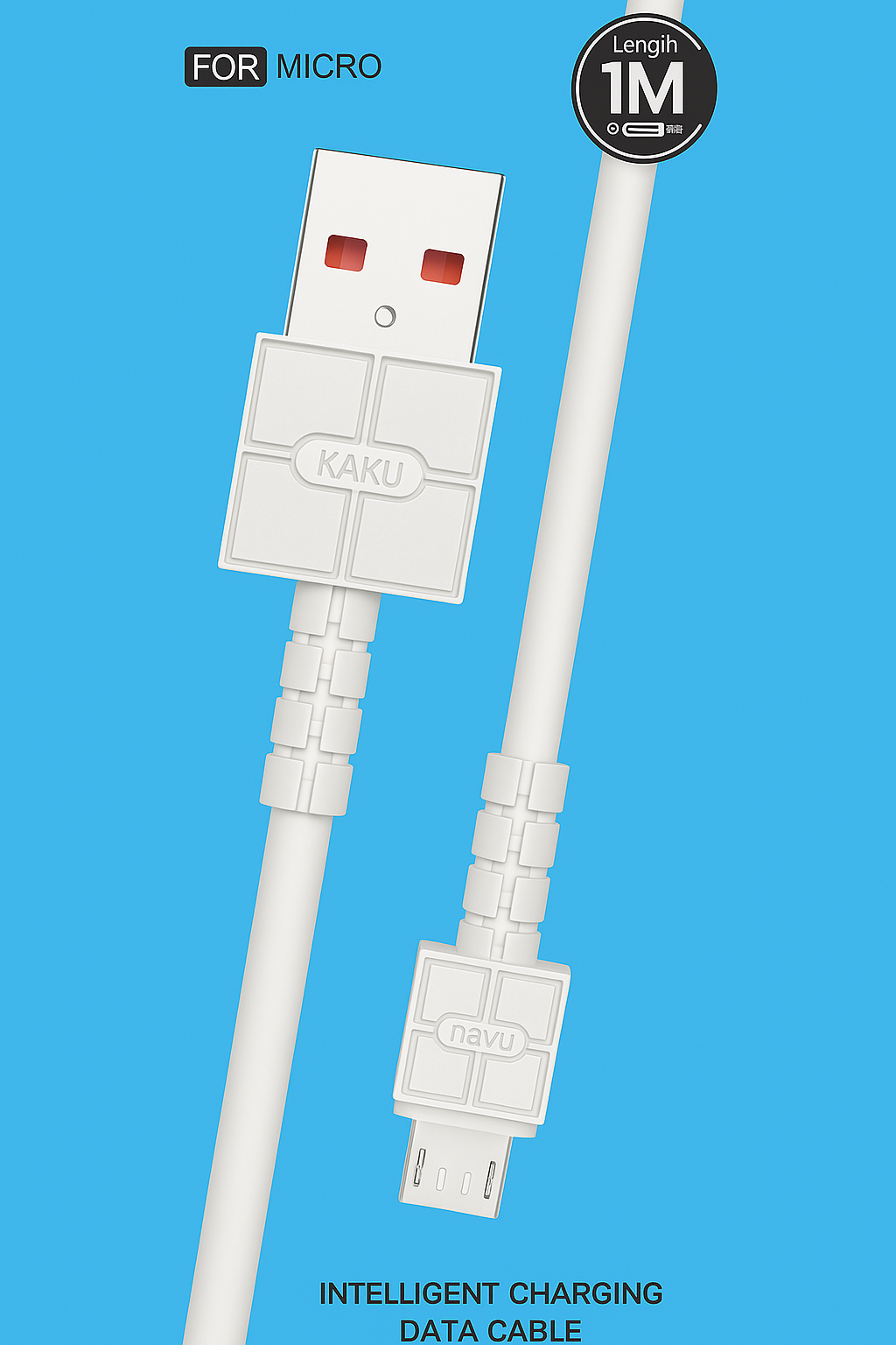 Кабель Kakusiga Micro длиной 1 метр — быстрая зарядка 2,4 А, материал TPE, квадратный дизайн, белый цвет