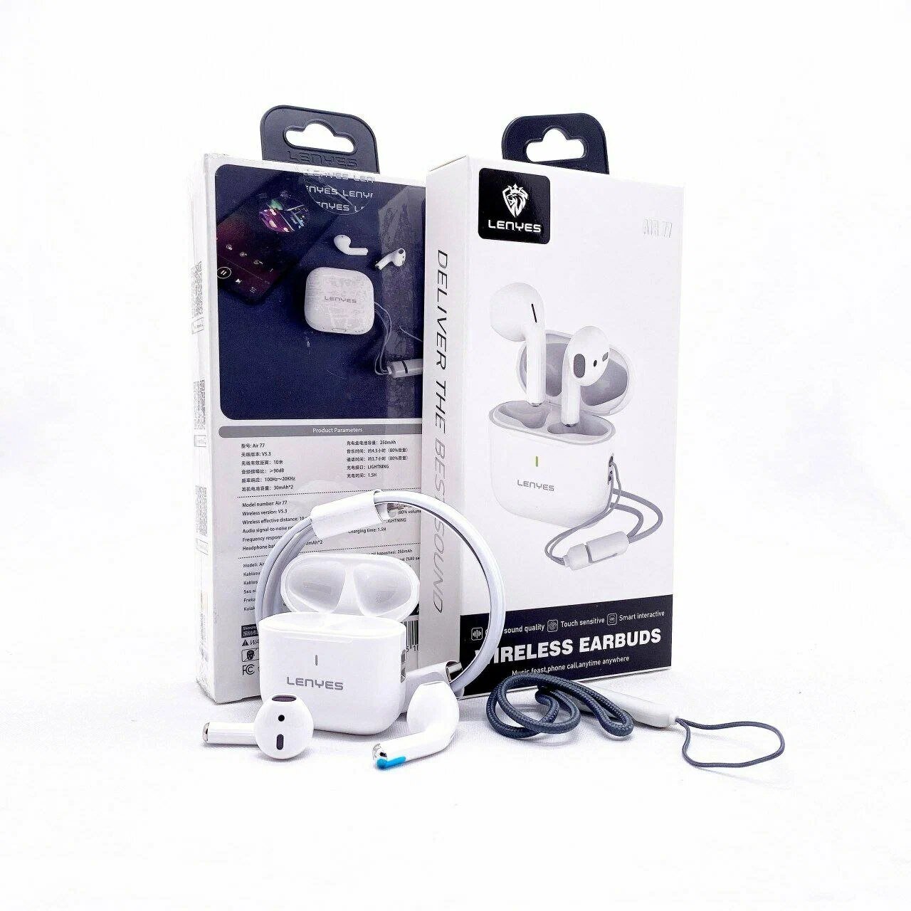 Наушники LENYES AIR77 Белые Беспроводные Bluetooth Наушники в стиле AirPods с Чехлом для Зарядки