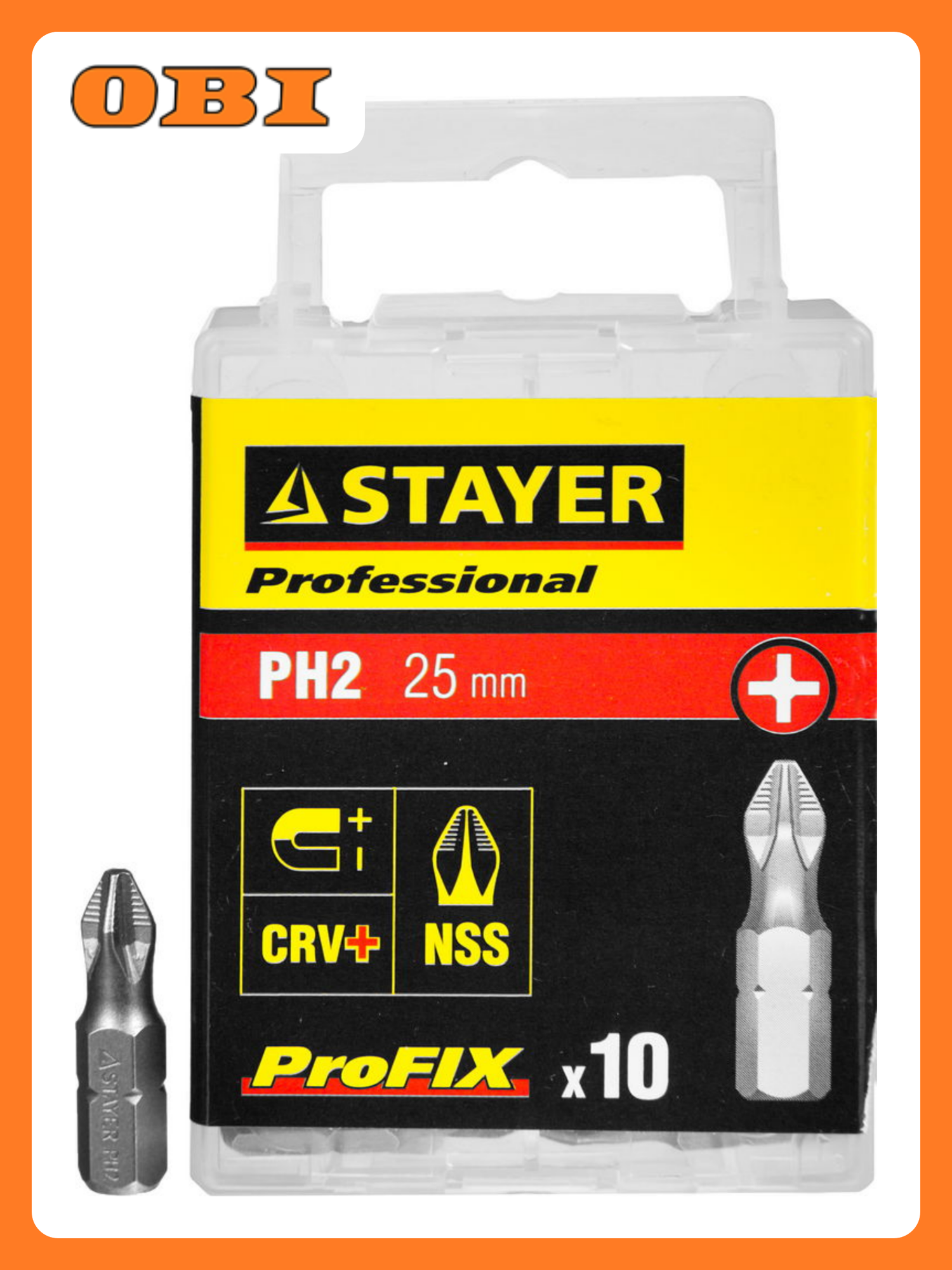 Биты PROFESSIONAL ProFix Phillips (10 шт; 25 мм; PH2; 1/4