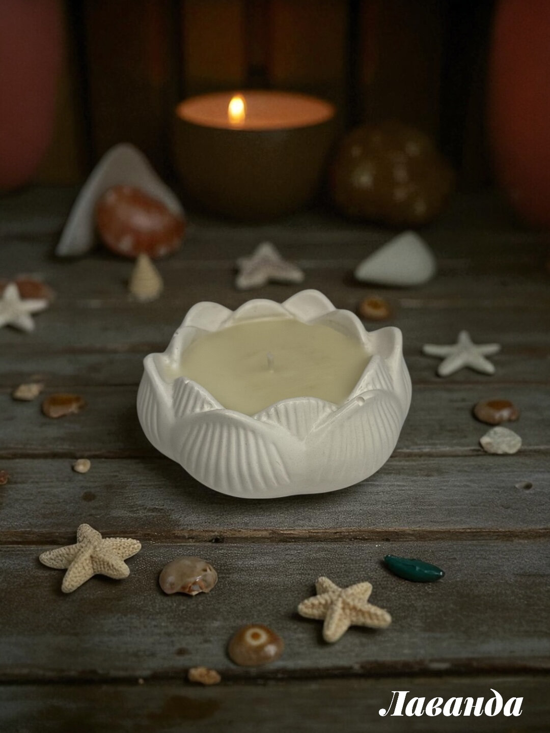 Арома-свеча "Лотос", декоративная, из гипса, 9х9х4 см, белая