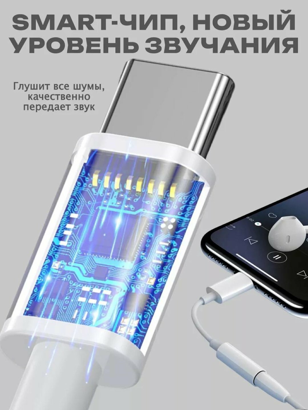 Переходник Type-C, на 3.5 мм AUX, аудио, для iPhone 15 и Android — фото 1