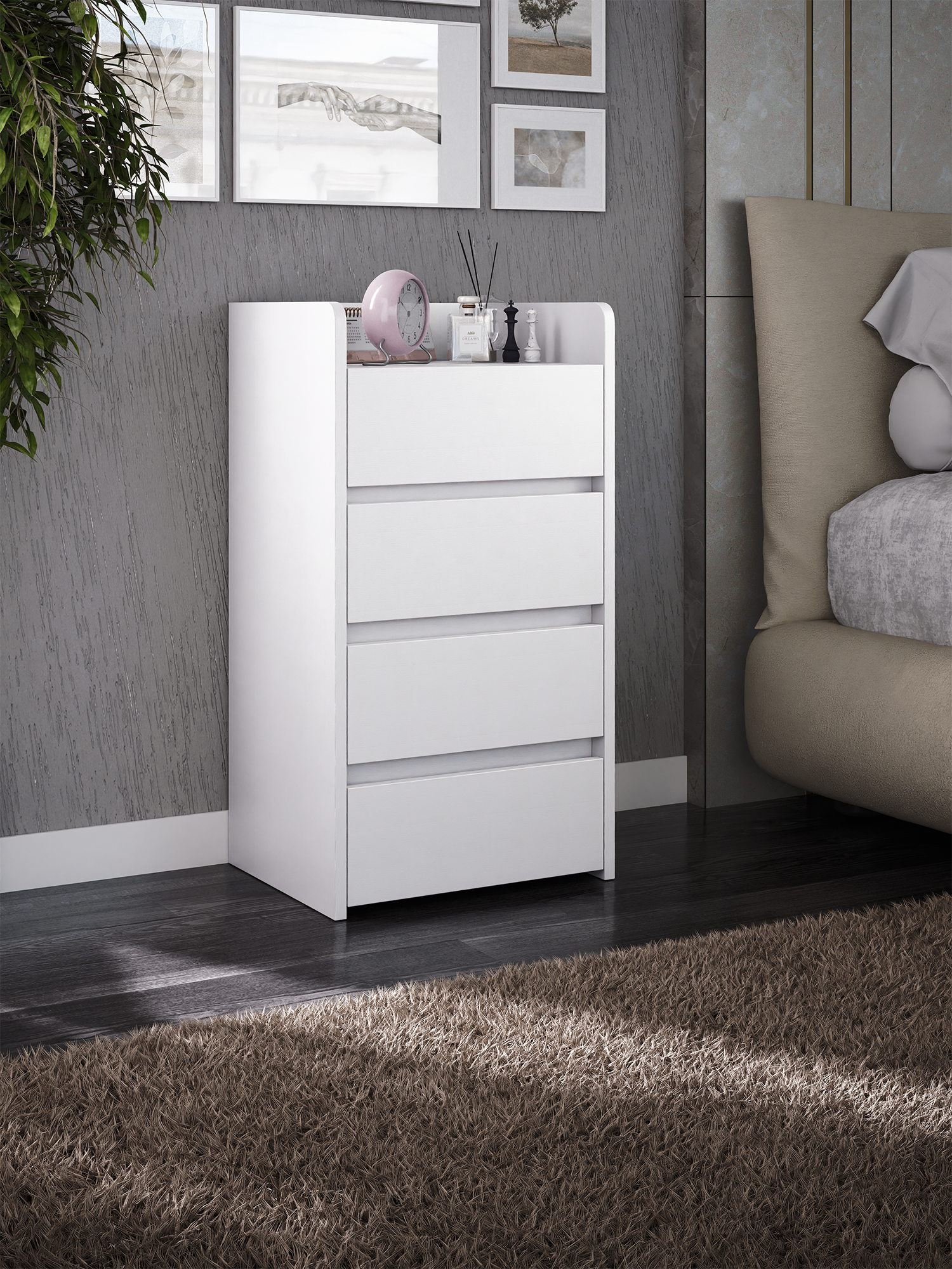 Тумба Vitto-155 белый с ящиками и полкой, прикроватная, для прихожей, под стол, в коридор, в спальню, офисная, напольная