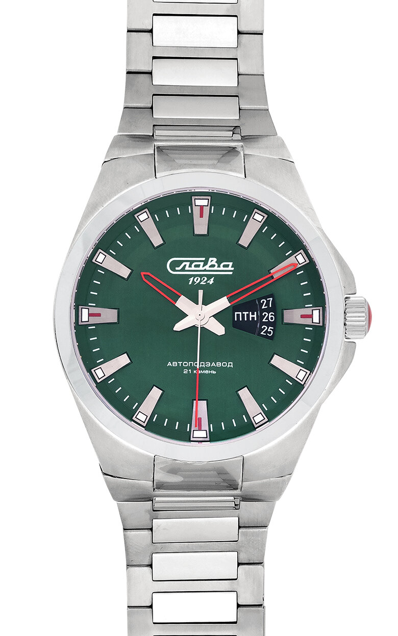 Наручные часы Слава, зеленый, серебряный — фото 1