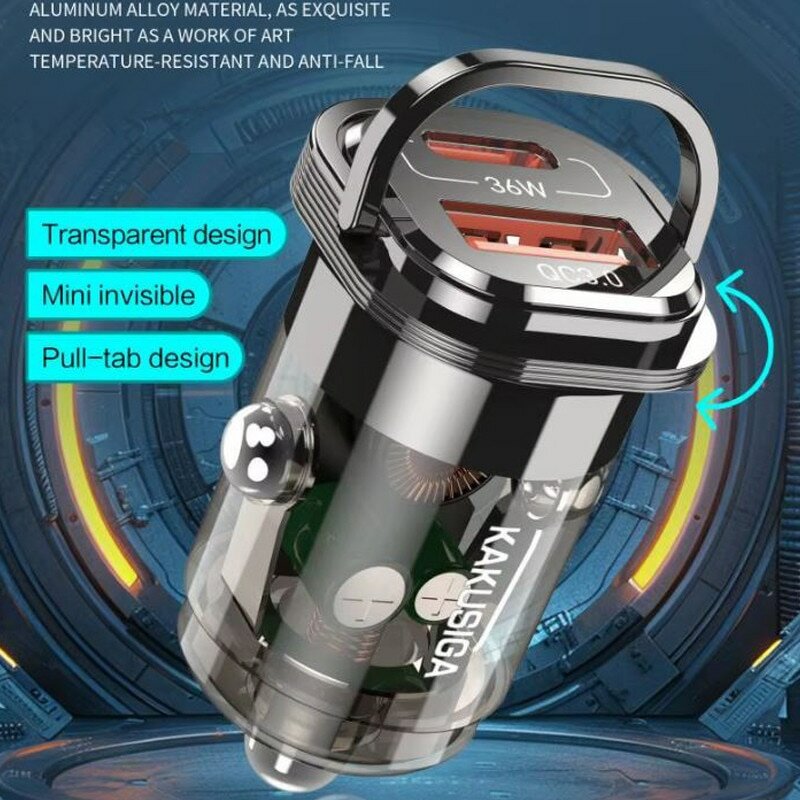 Автомобильное зарядное устройство KAKUSIGA PD 36 Вт + быстрая зарядка QC3.0 с двумя портами.
