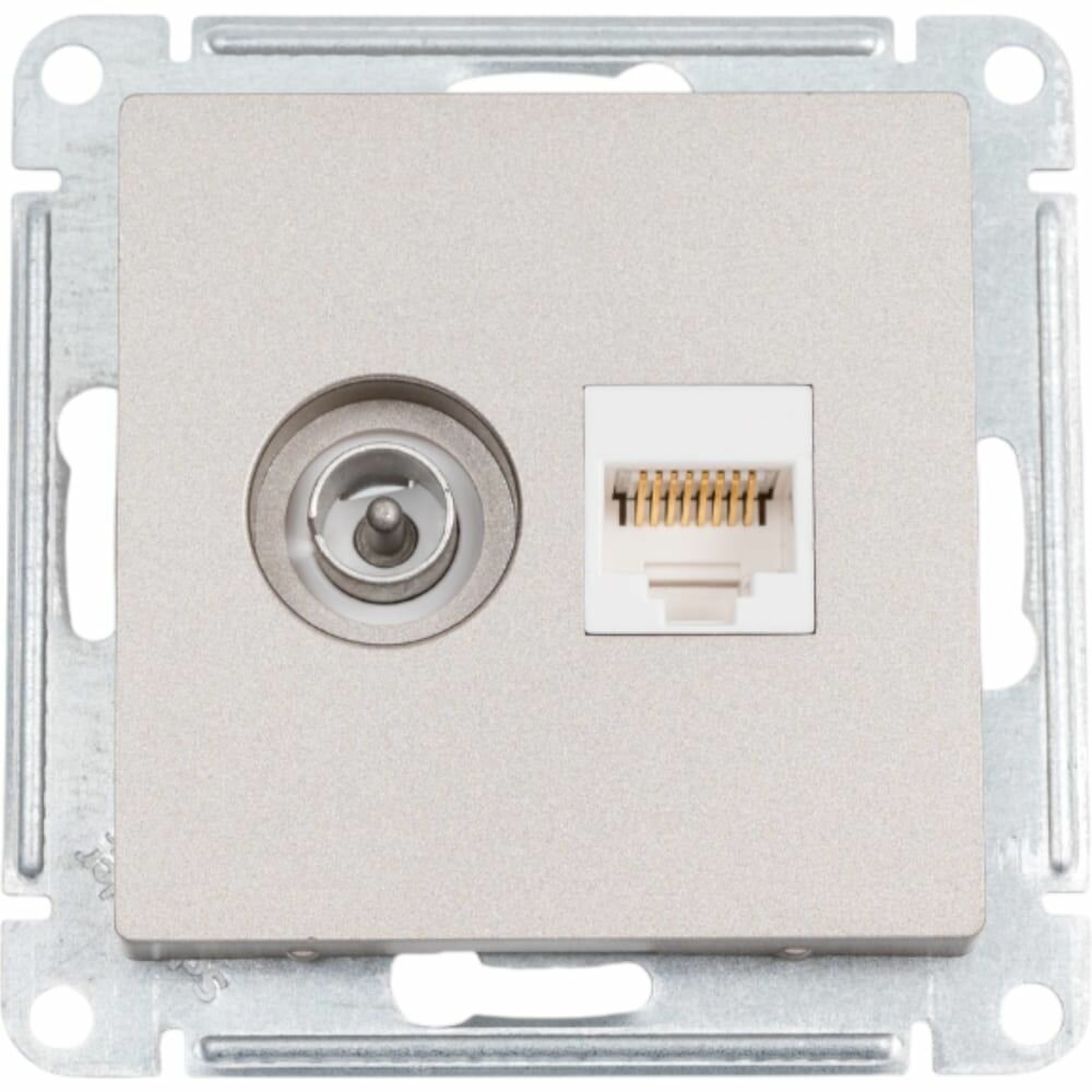 Розетка компьютерная + телевизионная 2-м СП AtlasDesign RJ45 кат.5E + TV механизм шампань SE ATN000589