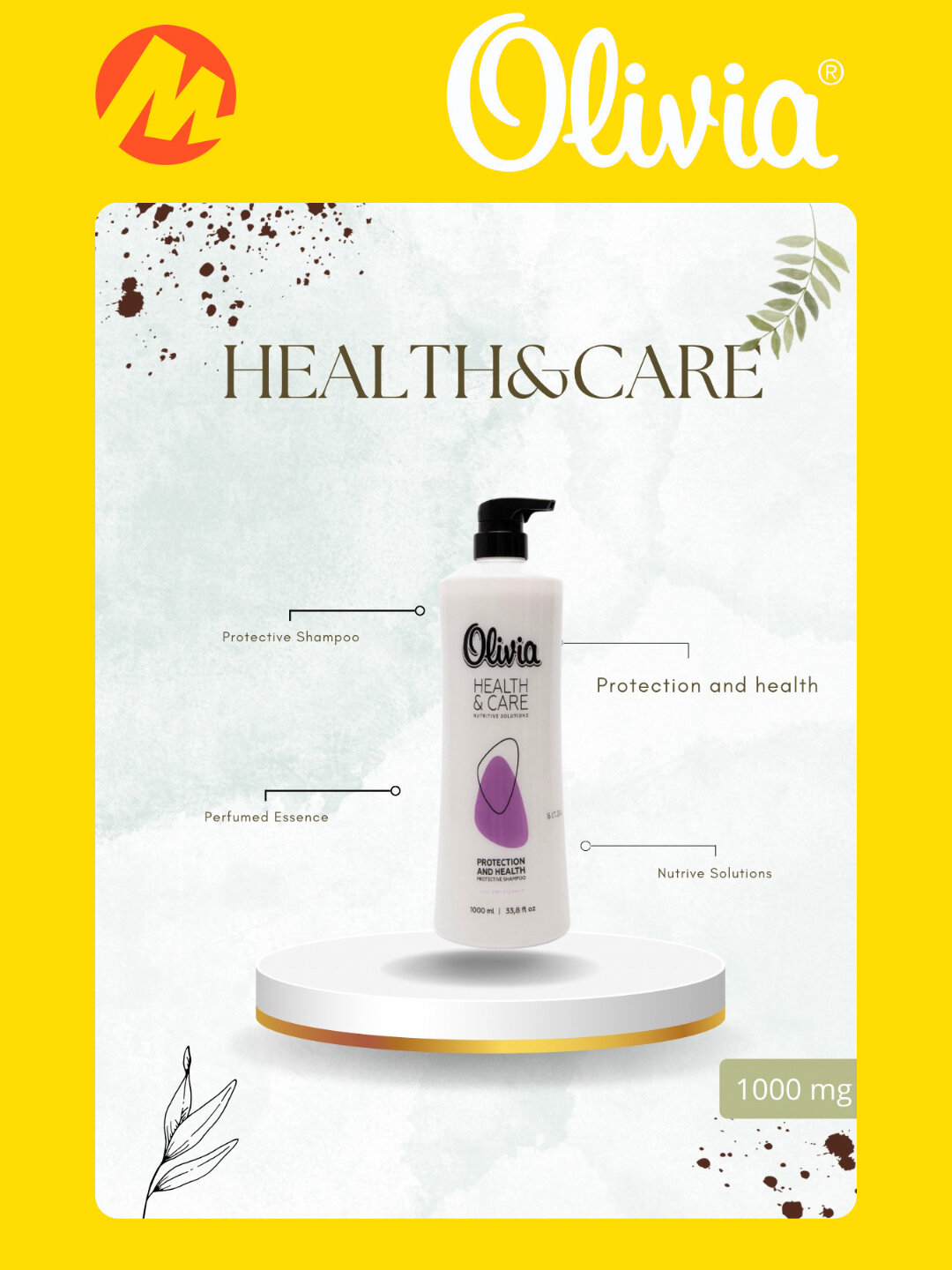 Шампунь-гель "Оливия" Health & Care, для волос и тела, 1000 мл