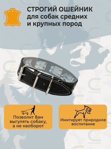 Изображение товара Кожаный строгий ошейник парфорс черный CHOKERZ с металлическими клепками 35 мм 55 см