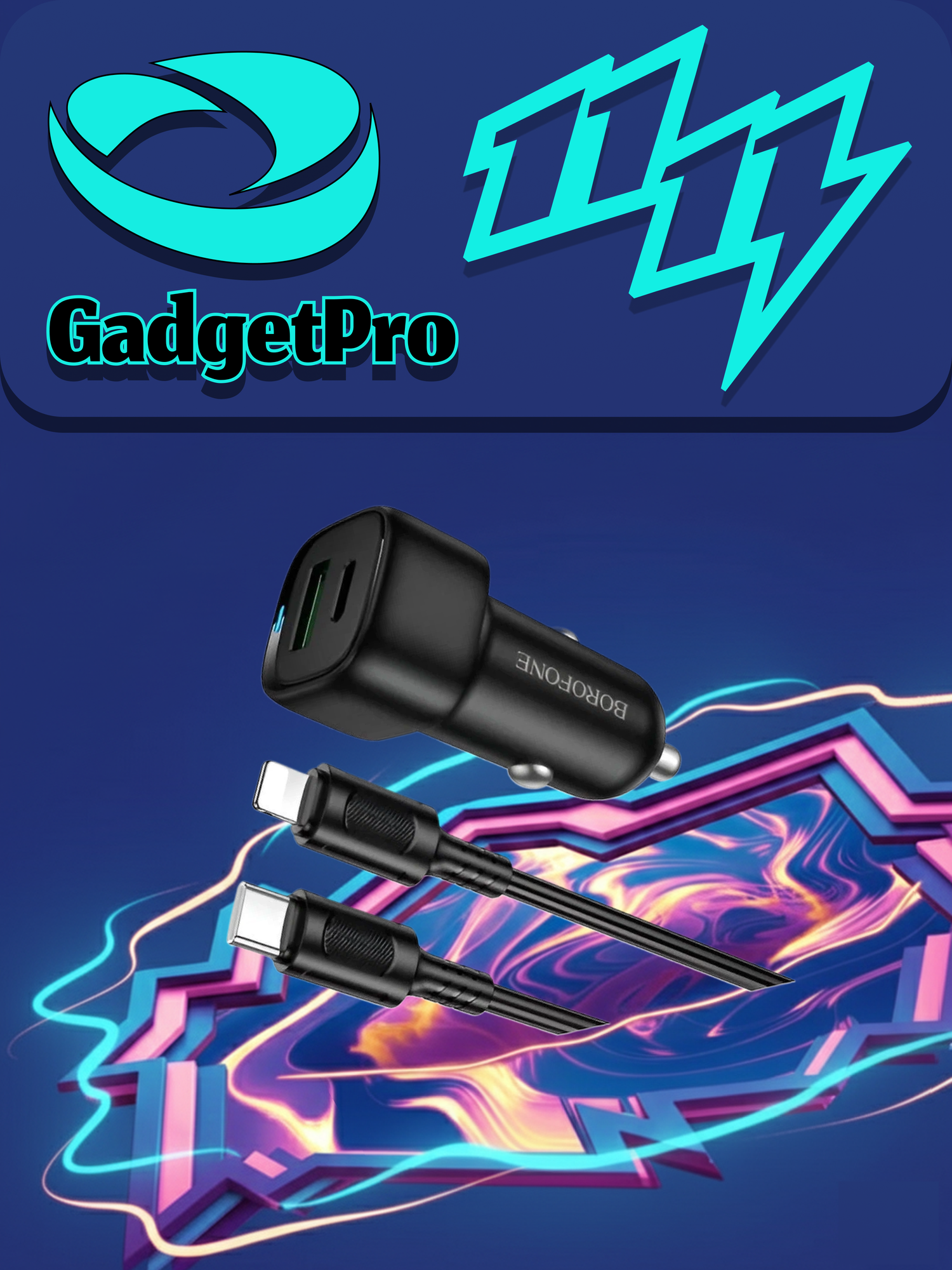 Комплект для быстрой автомобильной зарядки BOROFONE BZ34A Cloud PD20W Type-C с кабелем Type-C-Type-C длиной 1 м (черный)