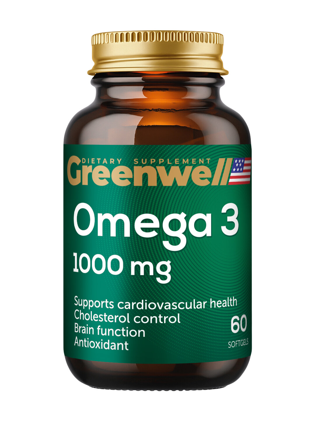 Омега-3, укрепление сердца и сосудов, мозга и нервной системы, 1000 мг, 60 шт, Greenwell