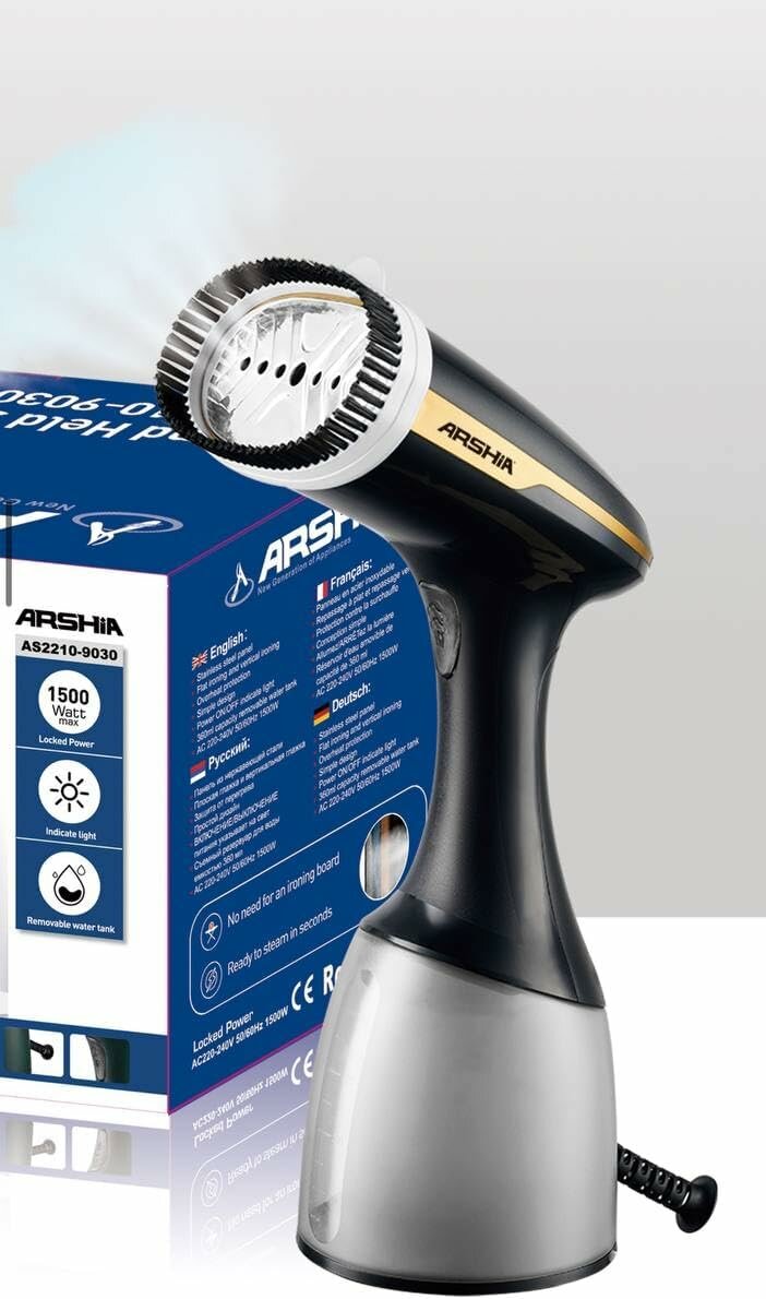 Arshia AS9030 чаще всего встречается как портативный ручной отпариватель (паровой утюг / ручной garment steamer)