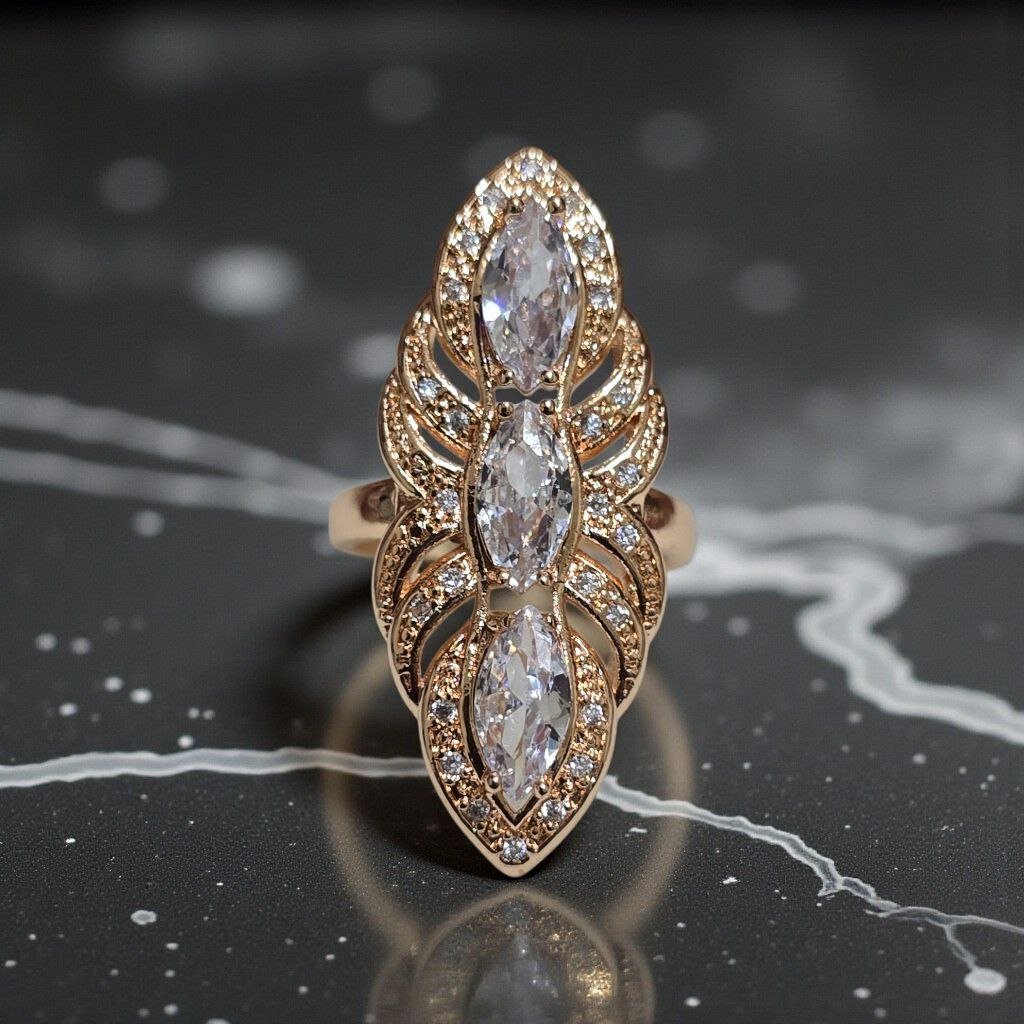 Кольцо, финифть, размер 19, золотистый — фото 1