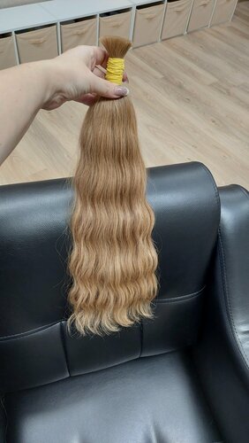 Изображение товара Натуральные волосы для наращивания 100г 50см, природная волна, пшеничный цвет, люкс