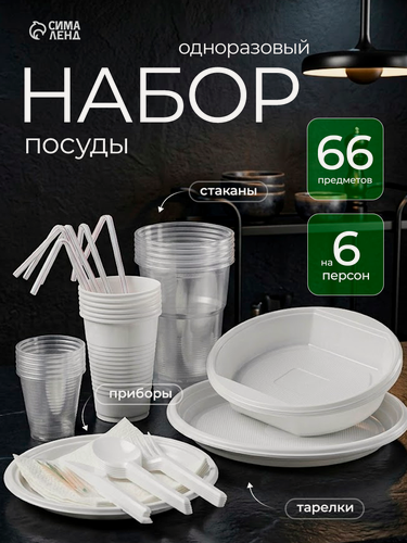 Изображение товара Набор пластиковой одноразовой посуды на 6 персон Не забыли! «Биг-Пак №1», белый