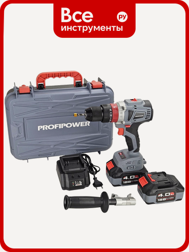 Изображение товара Аккумуляторная дрель бесщеточная ударная Profipower MKDHP-18V (Li-ion-2шт, 4.0Ач, 80Нм, 2 скорости, З/У, кейс) E0087