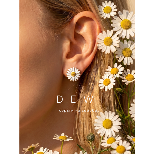фото Серьги dewi, серебро, 925 проба, родирование, эмаль, длина 1.5 см, , белый