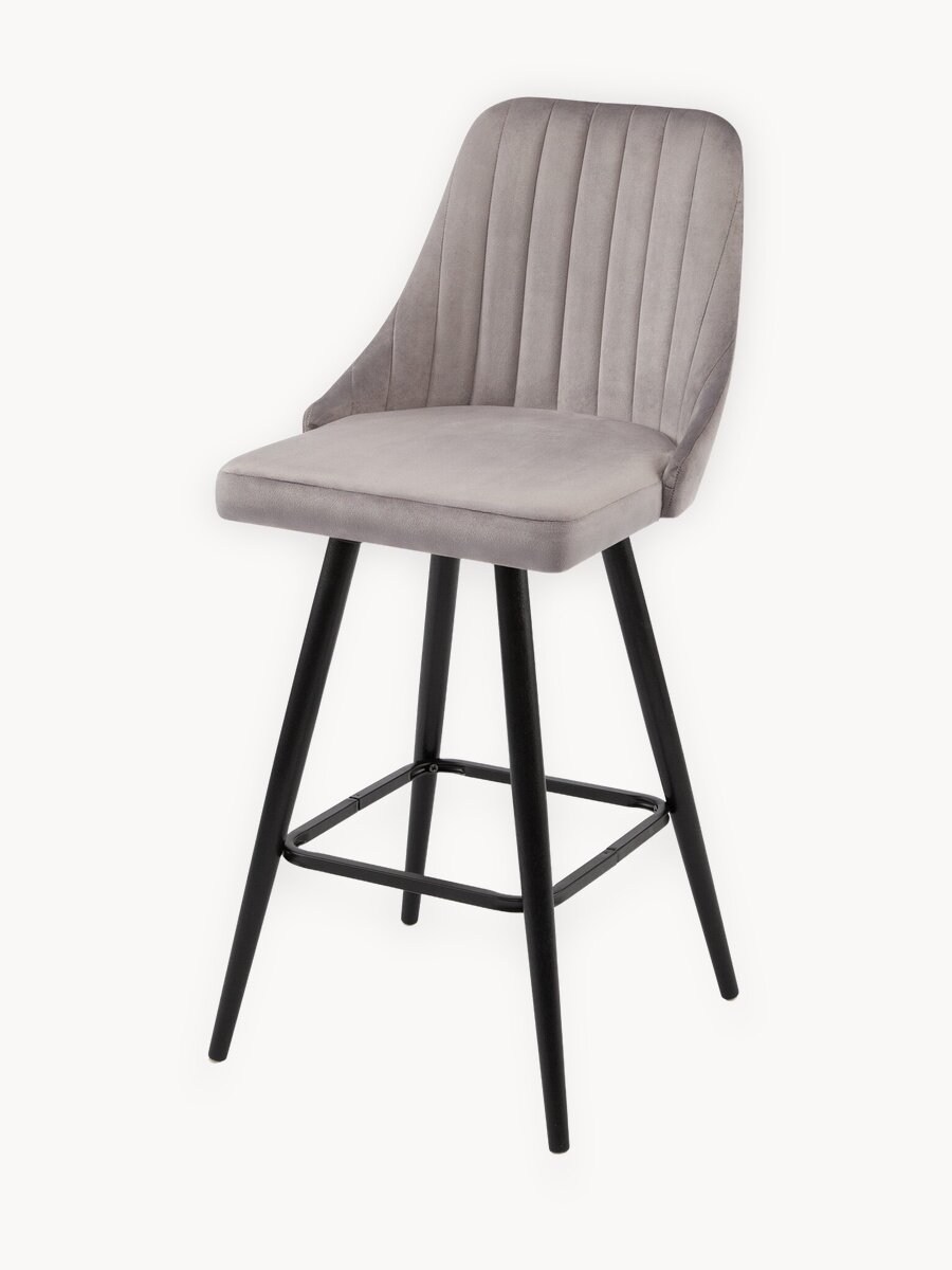 Барный стул со спинкой для кухни Лондон комплект 2 шт, кресло кухонное мягкое для гостиной, серый вельвет, Ами Мебель