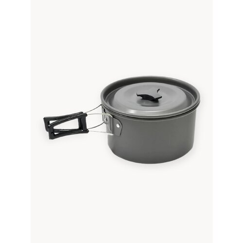 Походный набор посуды с чайником, складной, алюминий, цвет ручек - черный