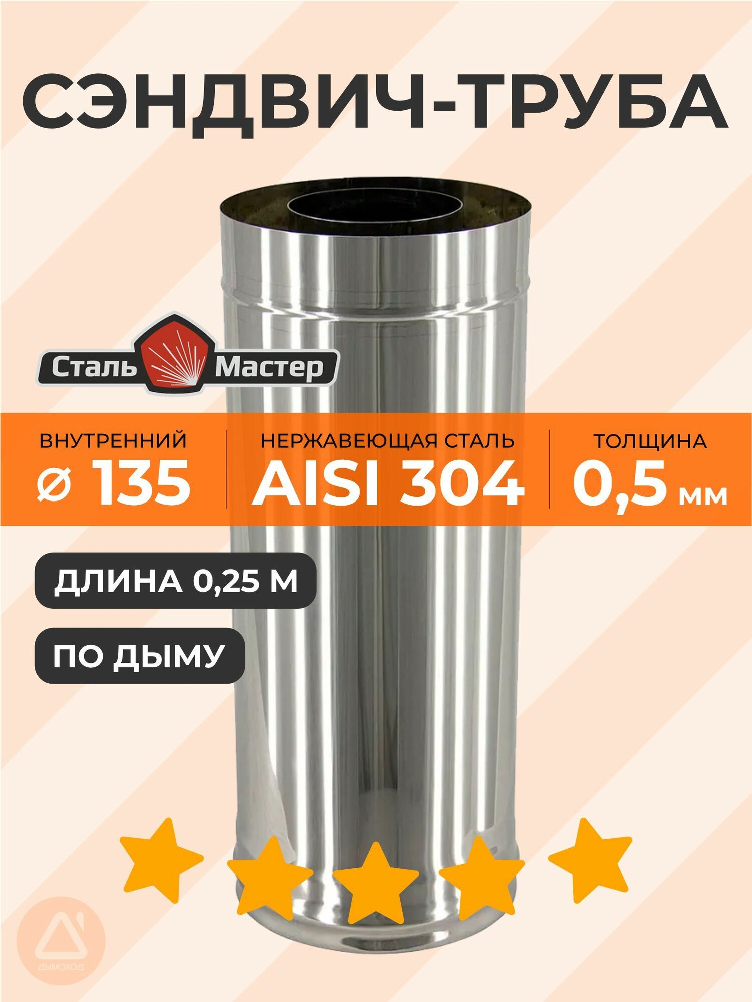 Сэндвич 135 / 220 025 м нерж 05 мм (AISI 304) / нерж 05 мм