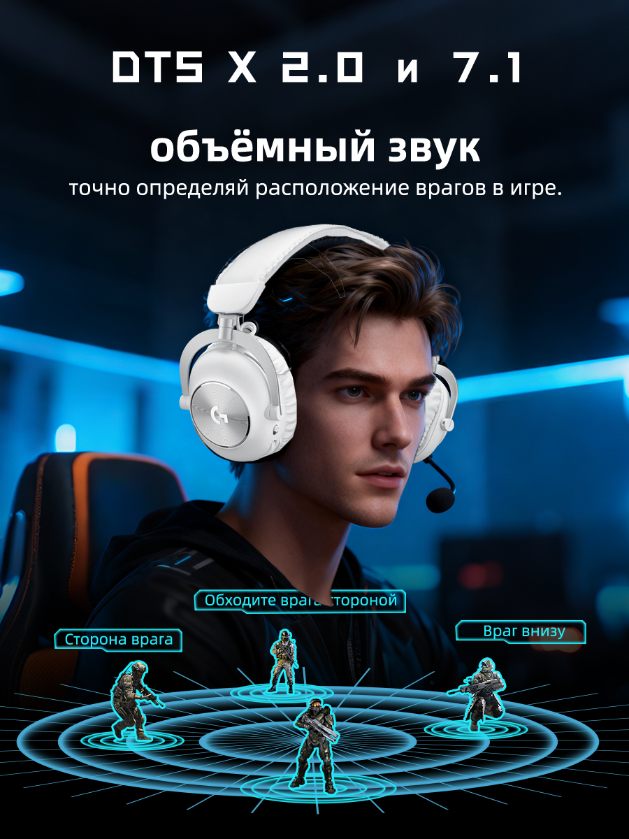 Беспроводной наушник Logitech G PRO X 2 LIGHTSPEED, Bluetooth, Белый — фото 1