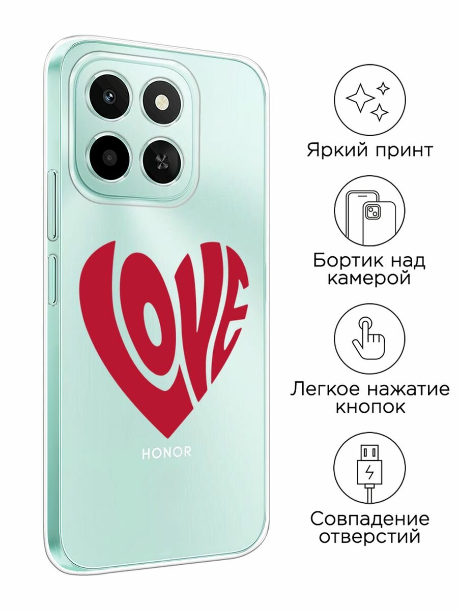 Чехол на Honor X6c / Хонор X6c с принтом "Love heart 2 - 14 февраля", прозрачный — фото 1
