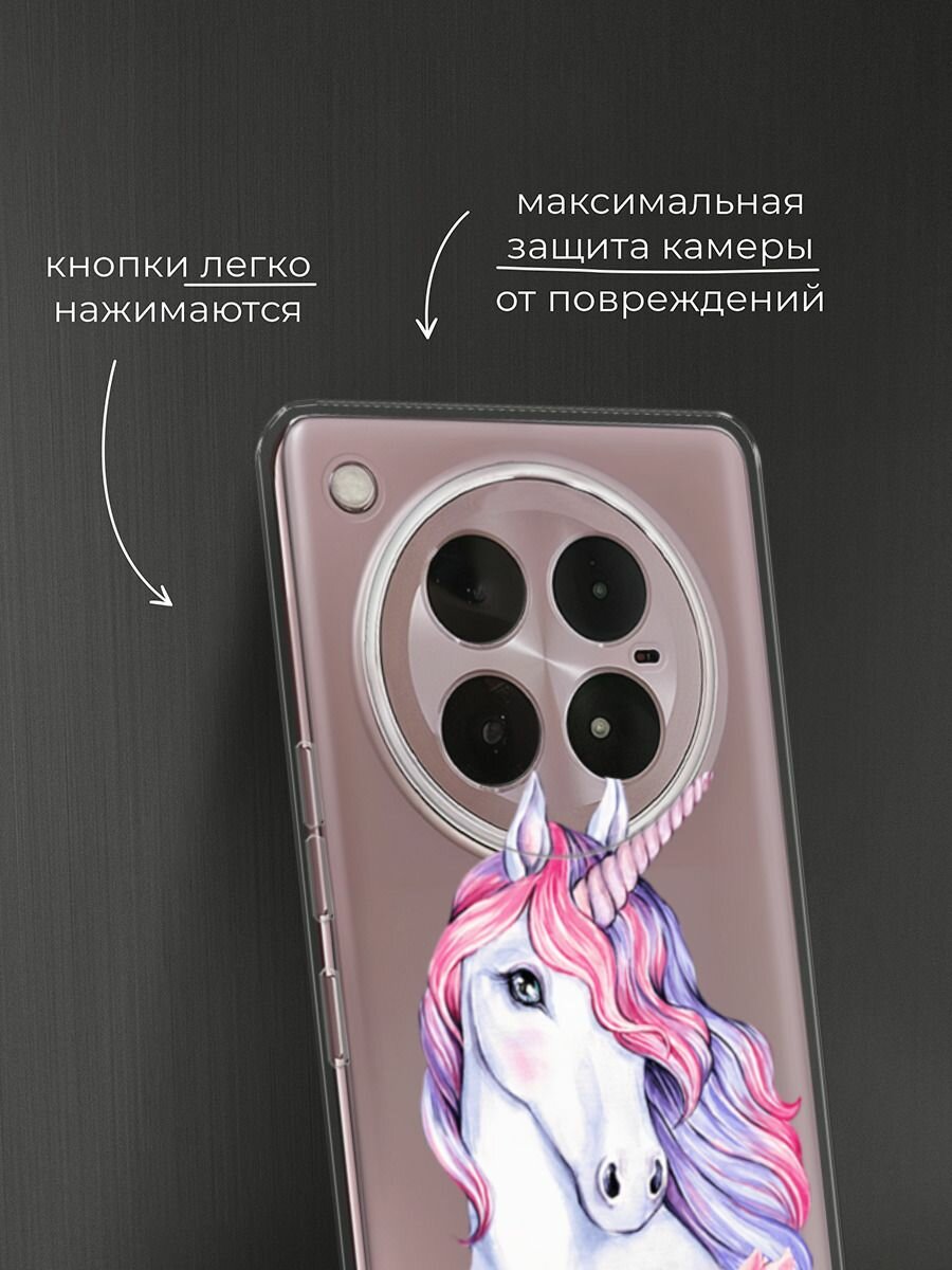 Чехол на Infinix Zero 40 4G / Инфиникс Зеро 40 4G с принтом "Единорог с пионами", прозрачный — фото 1