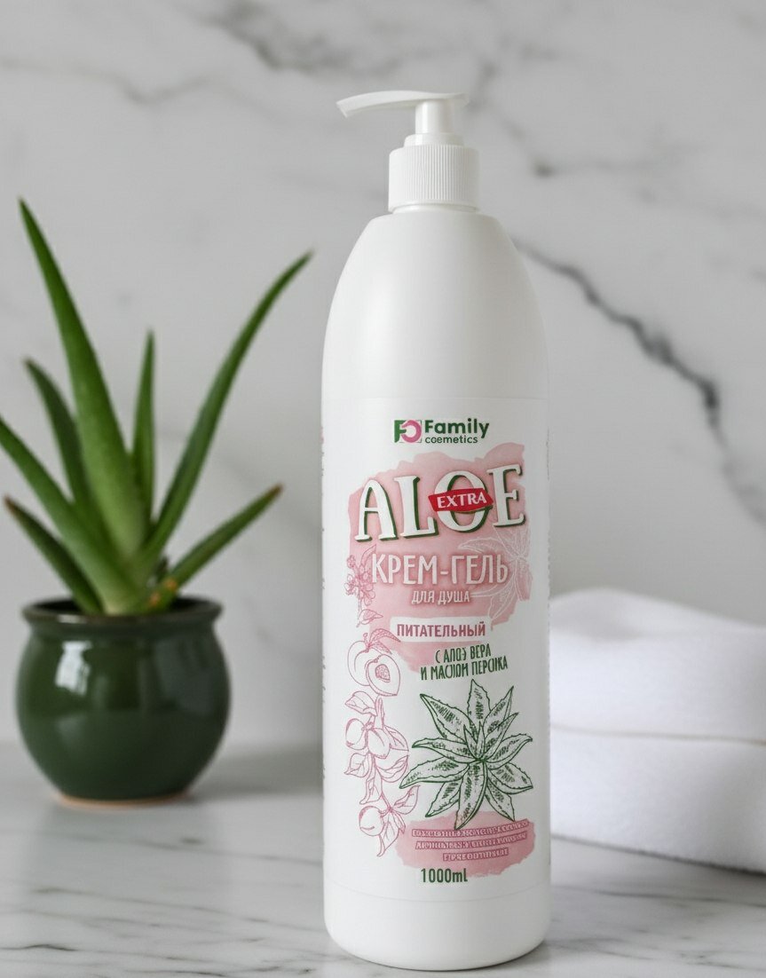 Гель-крем для душа Aloe, для всех типов кожи, с маслом персика, 1000мл