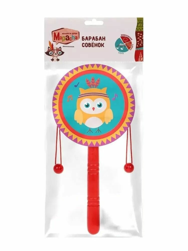 Mapacha Барабан на палочке Совушка, деревянный, 75 г