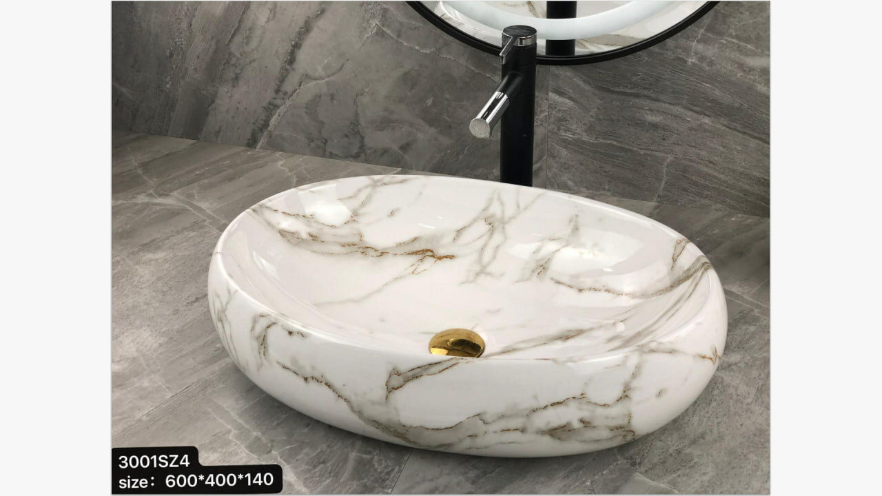 Раковина накладная OSSO 836 NATURAL STONE , керамическая, круглая, белый, для ванной комнаты