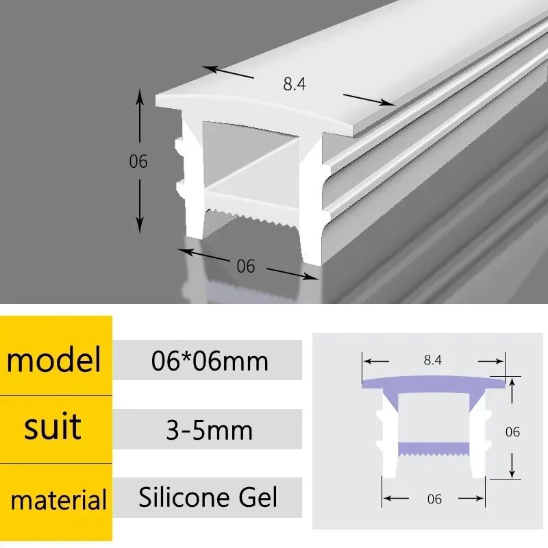 Силиконовый гибкий чехол для светодиодной ленты 10 м 6x6, 0,5 м