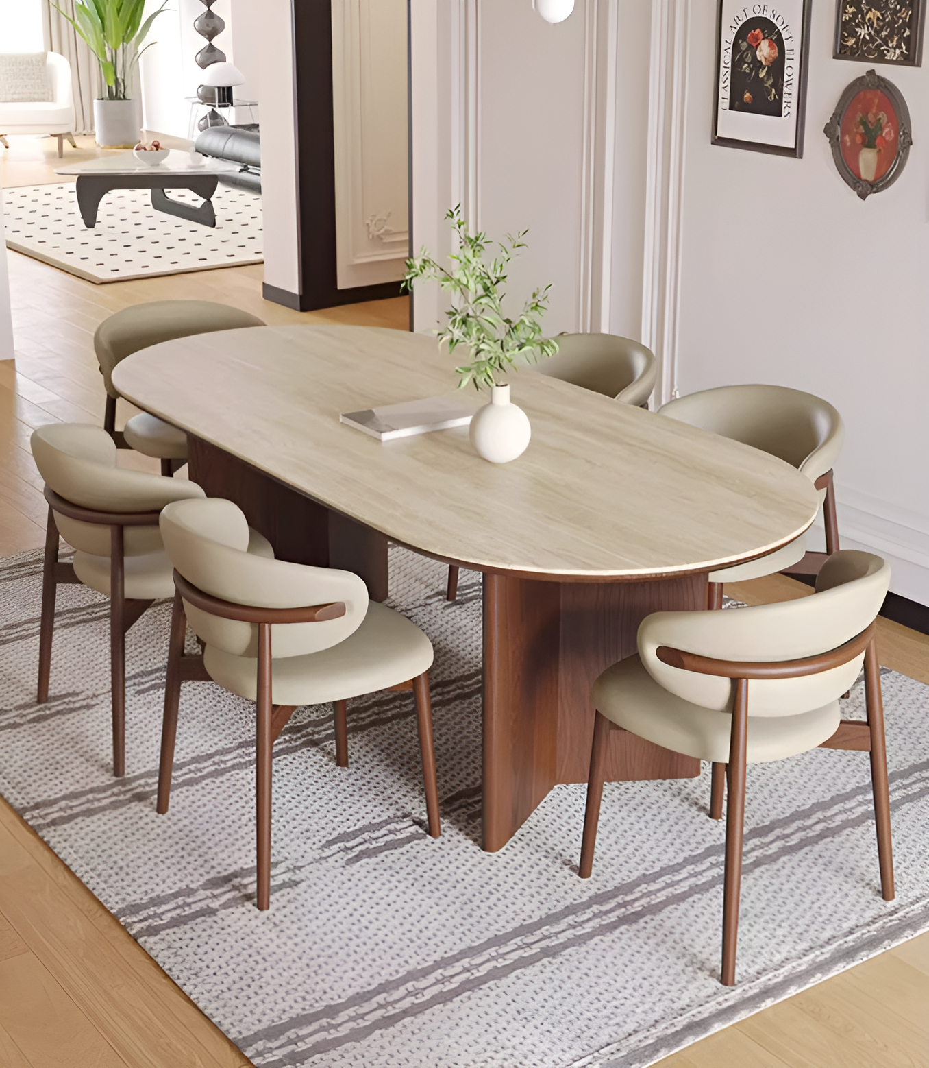 Обеденный стол Château LaBrea Paris, овальный, светло-бежевый, дерево, 8 персон